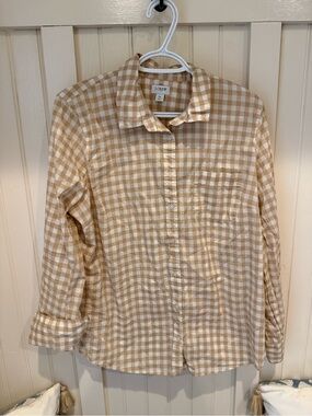 J. Crew Beige and White Gingham Button-Down Shirt